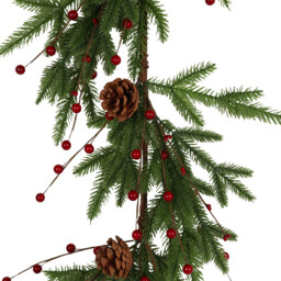 Green Red Berries and Pinecone Christmas Garland - thumbnail 2