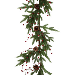 Green Red Berries and Pinecone Christmas Garland - thumbnail 1