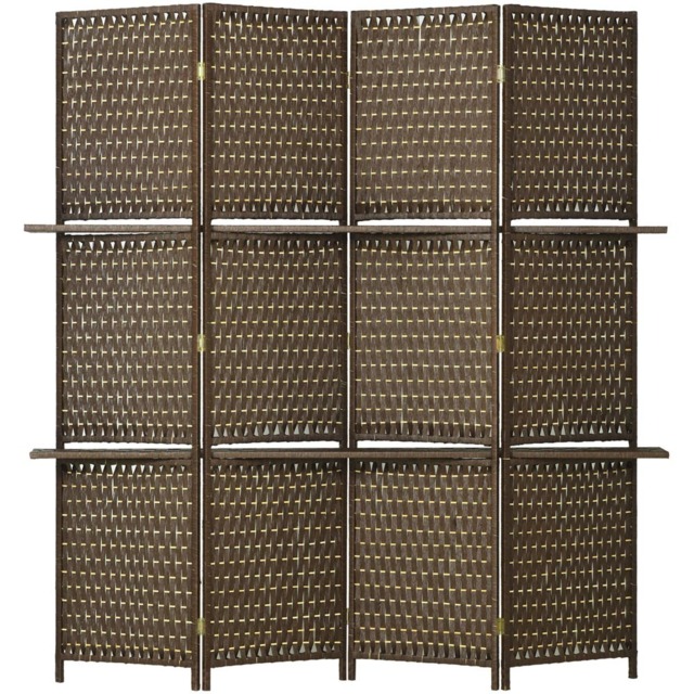 Portland 4 Panel Brown Wooden Folding Room Divider with Shelf 1.6 x 181cm - image 1