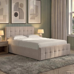 Vida Designs Valentina Beige Linen King Size Ottoman Bed with Padded Headboard