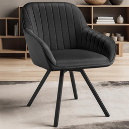 tectake Black Velvet Swivel Accent Lounge Armchair Set of 4