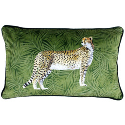 Paoletti Cheetah Forest Green Velvet Cushion