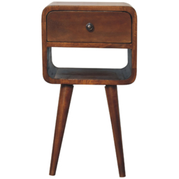 Artisan Furniture Mini Chestnut Single Drawer Single Shelf Mango Wood Curved Lower Bedside Table - thumbnail 2