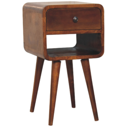 Artisan Furniture Mini Chestnut Single Drawer Single Shelf Mango Wood Curved Lower Bedside Table - thumbnail 3