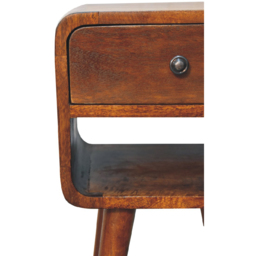 Artisan Furniture Mini Chestnut Single Drawer Single Shelf Mango Wood Curved Lower Bedside Table - thumbnail 4