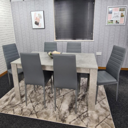 Kosy Koala 6 Seater Faux Leather Dining Set Stone Grey Effect and Grey