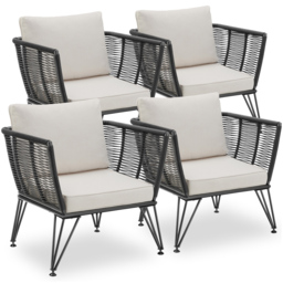 tectake Valeiras Woven Rope Design Accent Chair Set of 4 - thumbnail 2