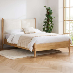 Birlea Marley Oak Effect Double Wooden Bed with Linen Headboard - thumbnail 1