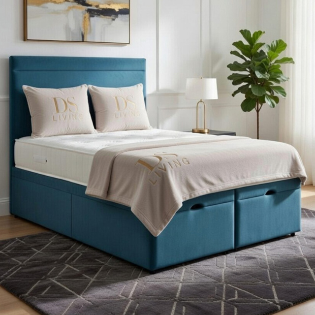 DS Living Majesty Sky Blue Super King Size Plush Velvet Ottoman Bed - image 1