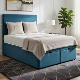 DS Living Majesty Sky Blue Super King Size Plush Velvet Ottoman Bed - thumbnail 1