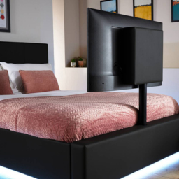 XR Living Ava Black Double PU Upholstered TV Bed with Underbed Lights - thumbnail 2