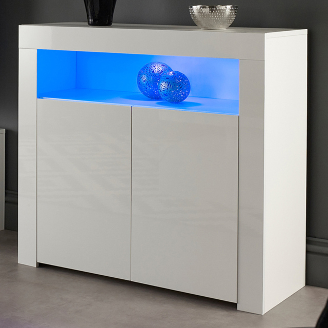 MMT Furniture Designs 2 Door Single Shelf Matt Gloss White Modern Buffet Cabinet with LED - image 1