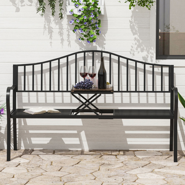 Outsunny 2 Seater Black Garden Bench
