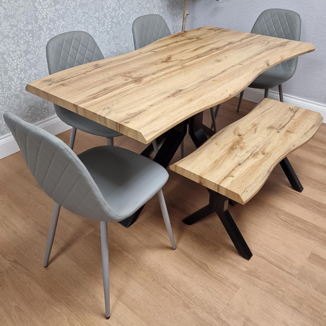 Portland Grey Gem Pattern Wooden Tabletop 6 Seater Dining Bench Set - image 1