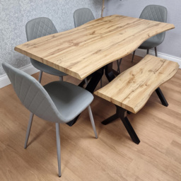 Portland Grey Gem Pattern Wooden Tabletop 6 Seater Dining Bench Set - thumbnail 1