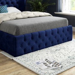 Florence Blue Super King Size Velvet Upholstered Bed Frame with Wide Winged Chesterfield Headboard - thumbnail 4