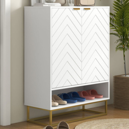 Portland 2 Door Single Shelf White Shoe Cabinet