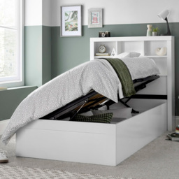 Oscar Single White Wooden Bookcase Ottoman Storage Bed - thumbnail 3