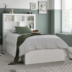 Oscar Single White Wooden Bookcase Ottoman Storage Bed - thumbnail 1