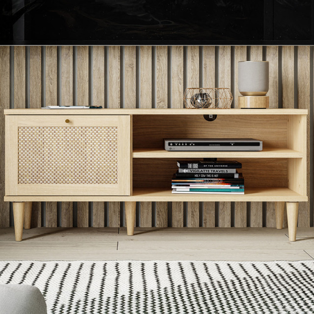 Florence Calasetta Single Door 2 Shelf Rattan Oak TV Unit - image 1