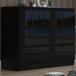 FWStyle Stora 7 Drawer Merchant Black Gloss Chest of Drawers
