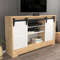 Decorotika Nisay Oak and White 2 Door 3 Shelf TV Unit