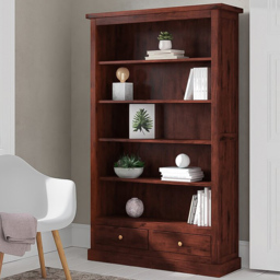 Brooklyn Esma 2 Drawer 5 Shelf Dark Mango Large Bookcase