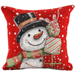 Noel Square Cotton Chenille Xmas Snowman Presents Cushion 43 x 43cm