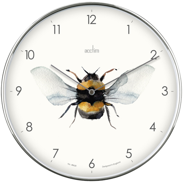 Acctim Society Chrome Effect Bee Round Wall Clock 30cm - image 1