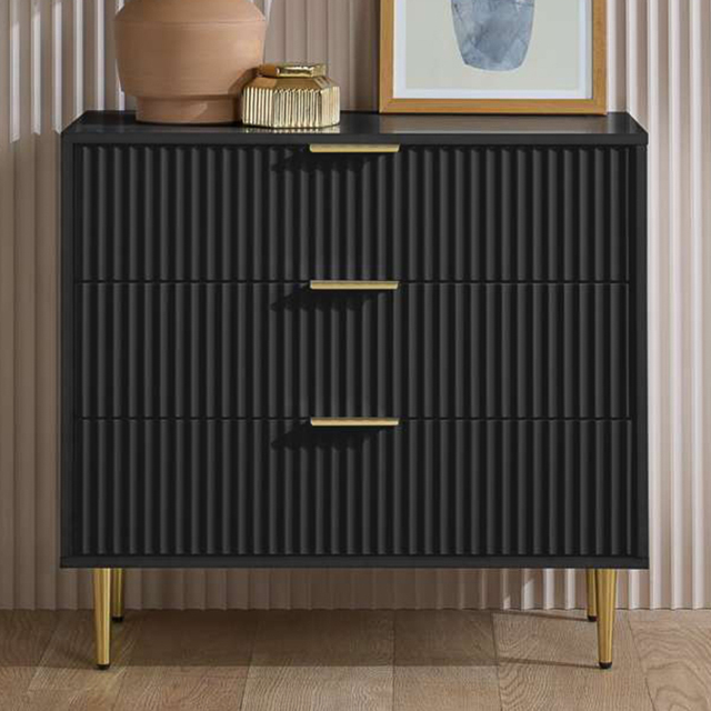 Birlea Zara 3 Drawer Black Fluted Chest of Drawers - image 1