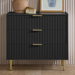 Birlea Zara 3 Drawer Black Fluted Chest of Drawers