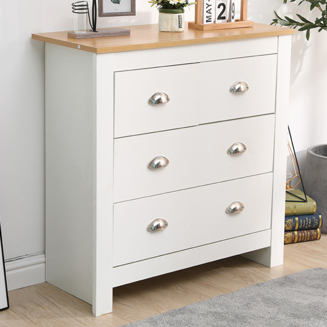 FurnitureHMD White and Oak 4 Drawer Wooden Chest of Drawers - image 1