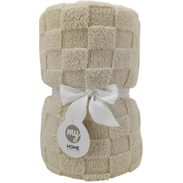 My Home Cream Checkerboard Sherpa Throw
