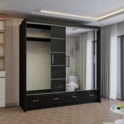 M N Furniture Seliyaa 2 Door 4 Drawer Black High Gloss Sliding Door Wardrobe 203cm - thumbnail 3