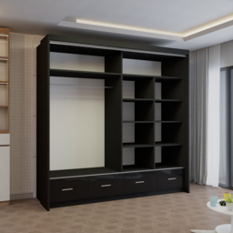 M N Furniture Seliyaa 2 Door 4 Drawer Black High Gloss Sliding Door Wardrobe 203cm - thumbnail 4