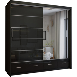 M N Furniture Seliyaa 2 Door 4 Drawer Black High Gloss Sliding Door Wardrobe 203cm - thumbnail 2