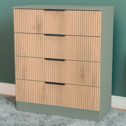 Crowndale Java Slatt Effect and Reed Green 4 Drawer Chest of Drawers - thumbnail 1