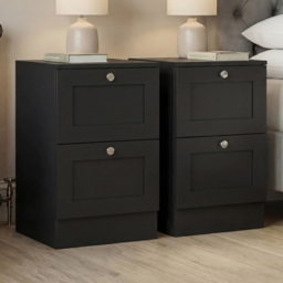 Vida Designs Altino Black 2 Drawer Shaker-Style Bedside Chest Set of 2 - thumbnail 1