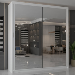 M N Furniture Modern Gala 2 Door White Mirrored Sliding Wardrobe 90cm - thumbnail 1