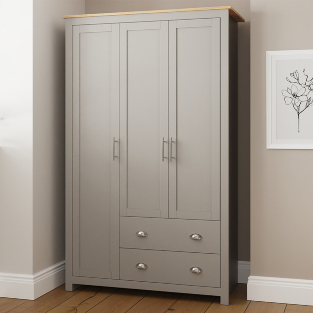 GFW Lancaster 3 Door 2 Drawer Grey Wardrobe - image 1