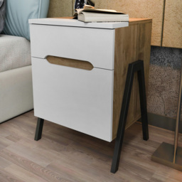 Decorotika Neva Walnut White and Black Single Door Single Drawer Side Table