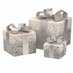 Marco Paul Silver Sparkly Faux 3 Piece LED Christmas Gift Box Set - thumbnail 2