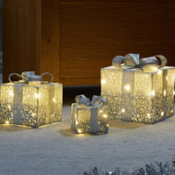 Marco Paul Silver Sparkly Faux 3 Piece LED Christmas Gift Box Set