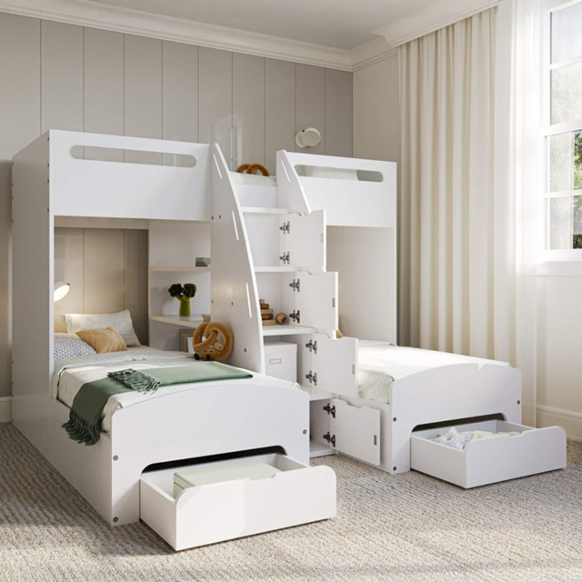 Flair Eddie White Triple Sleeper Bunk Bed with Storage - image 1