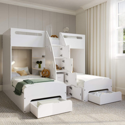 Flair Eddie White Triple Sleeper Bunk Bed with Storage - thumbnail 1