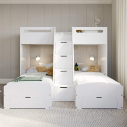 Flair Eddie White Triple Sleeper Bunk Bed with Storage - thumbnail 4