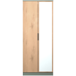 Crowndale Java Slatt Effect and Reed Green 2 Door Mirror Wardrobe - thumbnail 2