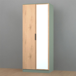 Crowndale Java Slatt Effect and Reed Green 2 Door Mirror Wardrobe - thumbnail 1