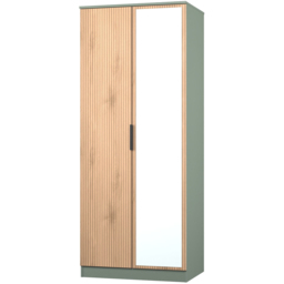 Crowndale Java Slatt Effect and Reed Green 2 Door Mirror Wardrobe - thumbnail 4