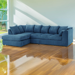 Luxor 5 Seater Marine Blue Jumbo Cord Left Hand L Shaped Corner Sofa with Scatter Back - thumbnail 1